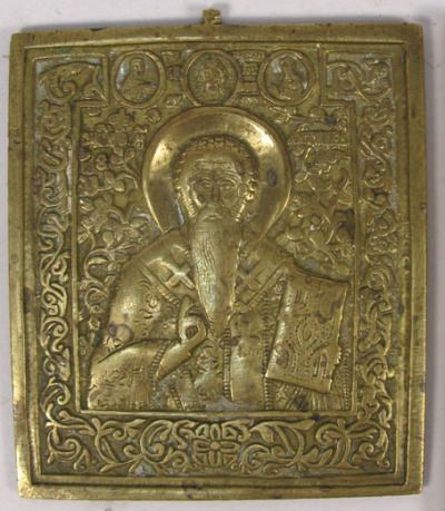 Medium Russian brass plaquette depicting Saint Antipas of Pergamum