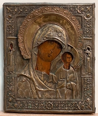 Russian Icon - Our Lady of Kazan in brass revetment cover