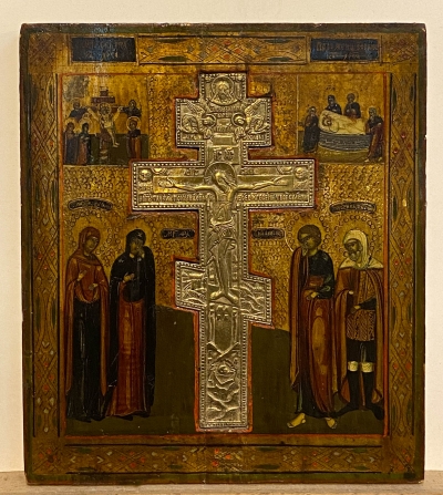 Russian Icon - the Staurotheke, Crucifixion with Mourners