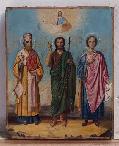 Russian Icon - St. Paul the Confessor, St. John the Baptist &amp; St. Boniface of Tarsus