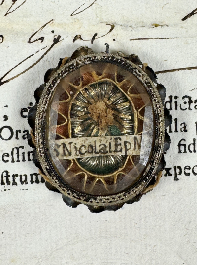 1783 Vatican-documented reliquary theca with relics of Saint Nicholas of Bari, Wonderworker of Myra