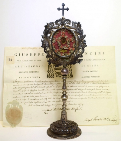 Documented monstrance with relics from the Veil of the Blessed Virgin Mary