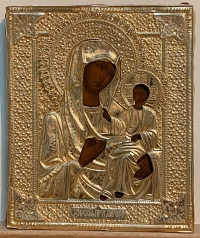 Russian Icon - Our Lady of Iveron in gilt silver revetment cover