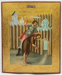 Fancy Russian Icon - The Beheading (Decollation) of St. John the Baptist (the Forerunner)