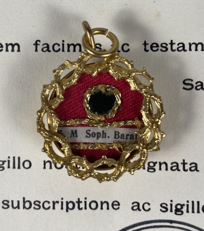 1926 Documented reliquary theca with relics of St. Madeleine Sophie Barat, R.S.C.J., founder of the Society of the Sacred Heart