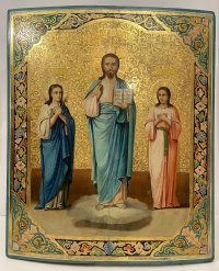 Fine Russian Icon - Christ with St. Vera &amp; St. Hope