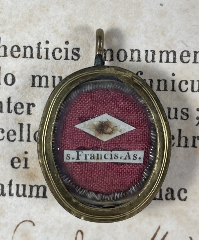 1853 Documented reliquary theca with relic of St. Francis of Assisi