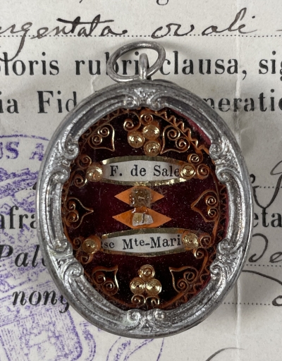 1919 Documented reliquary theca with relics of St. Francis de Sales &amp; St. Margaret Mary Alacoque