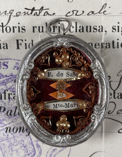 1919 Documented reliquary theca with relics of St. Francis de Sales &amp; St. Margaret Mary Alacoque