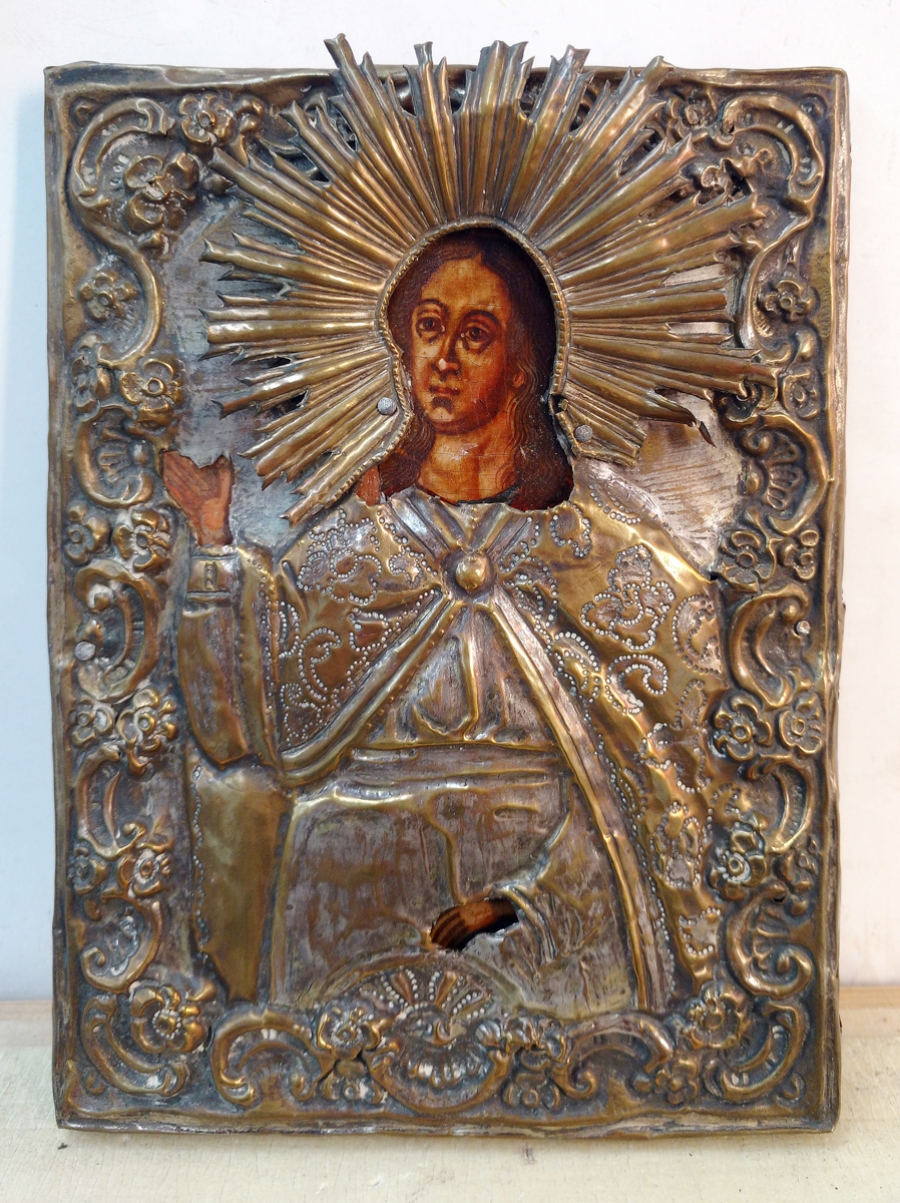 Russian Store Russian Icon Female saint in Brass Revetment Cover Russian Store Russian Icon Female saint in Brass Revetment Cover