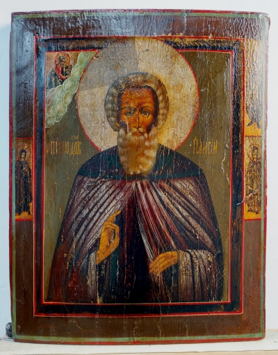 Russian Icon - Saint Paisios (Pishoy or Bishoy) the Desert Monk with 3 border saints