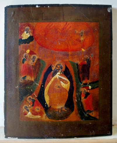 Russian Icon - Prophet Elija with Scenes of His Life &amp; Fiery Ascent