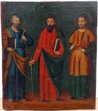 Russian Icon - Apostles Peter and Paul with Unmercenary Healer Saint Cosmas