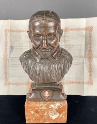 1878 Documented Reliquary Bust with a major relic of St. Vincent de Paul, patron of of charity &amp; lost articles