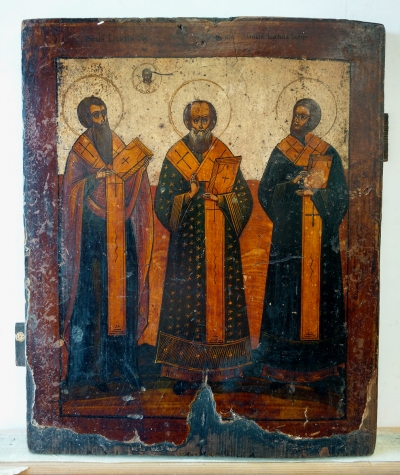 Russian icon - Three Orthodox Hierarchs: Basil the Great, Gregory the Theologian &amp; John Chrysostom