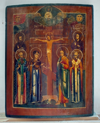 Russian Icon - The Crucifixion with Selected saints