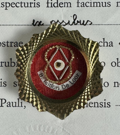 1984 Documented reliquary theca with relic of Bl. Isidore De Loor C.P., Brother of the Will of God