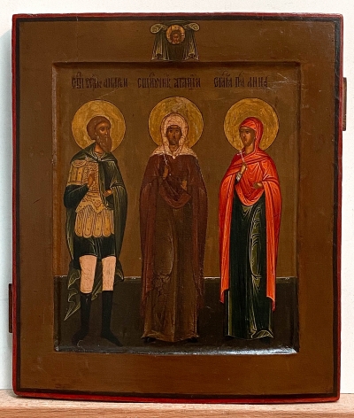 Russian Icon - Three Orthodox Saints: St. Andrew the Warrior, St. Martyress Agatha &amp; St. Righteous Anne