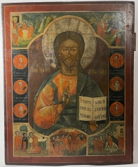Large Russian Icon - Christ Pantocrator with Feasts &amp; Saints