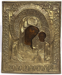 Russian Icon - Our Lady of Kazan in brass revetment cover