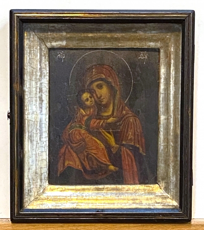 Russian icon - Our Lady of Vladimir in kiot shadow frame