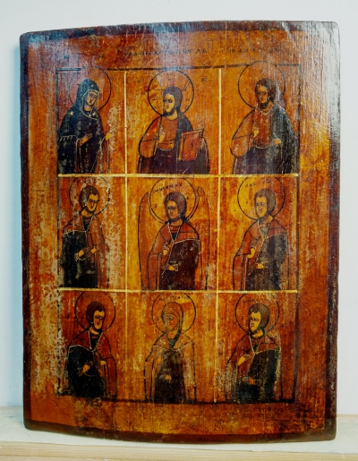 Russian Icon - 9-Part icon: Deisis &amp; 6 Saints: St Michael, Sts Cosmas &amp; Damian, Sts Florus and Laurus and St Anastasia