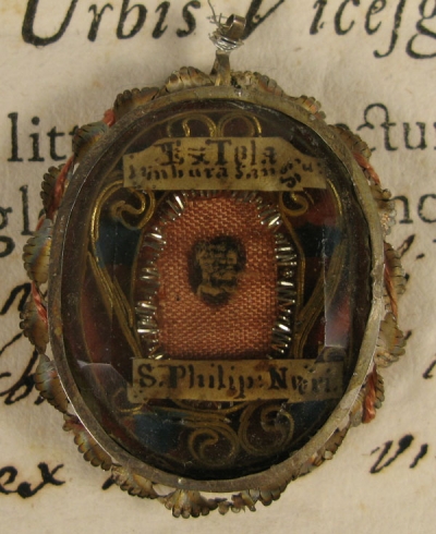 Documented theca with relics of St Philip Neri, Apostle of Rome