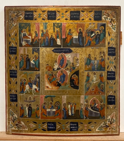 Russian Icon - The Resurrection of Christ and Major Orthodox Feasts