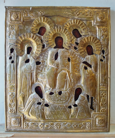 Russian Icon - Savior of Smolensk in brass oklad